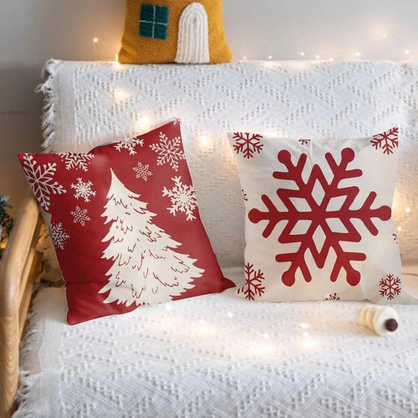 Pillow Case 4 Christmas decoration pillowcases linen throw pillowcases 45X45cm sofa cushion cover navigation Christmas decoration 2024 24110