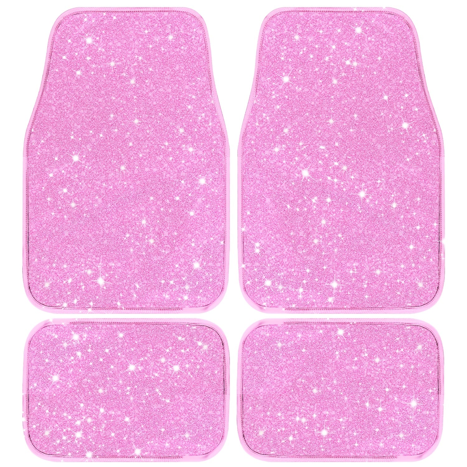 TEMU 4pcs Bling Car Floor Mats Set - Sparkling Pink Glitter Fit Waterproof Non-slip Auto Floor Liners, Pink Carpeting For Women &, Glittering Car