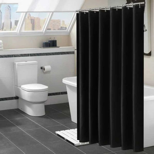 Modern black shower curtain waterproof fabric solid color bathroom curtain bath large wide bath cover CY52802 Y240815