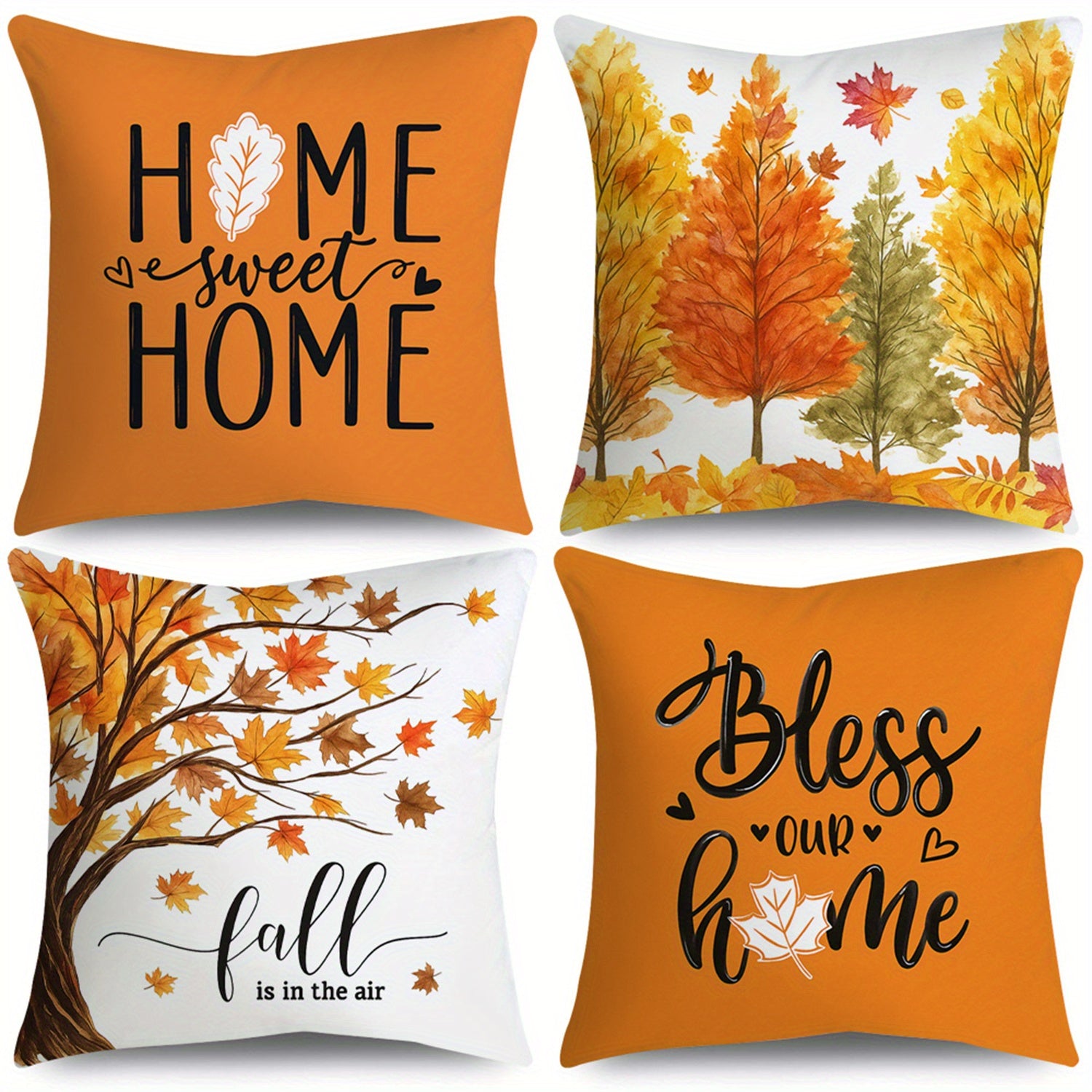 TEMU Throw Pillow Cover 4pcs Set Eucalyptus Leaves Fall Decorative Pillowcase Suitable For Bed Sofa Bedroom Thanksgiving Party