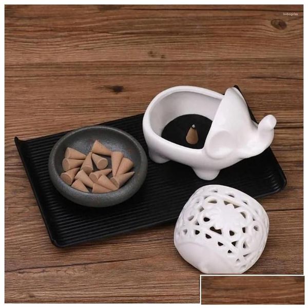Candle Holders Windproof Hollow Elephant Holder Cover Incense Tray Little White Ceramic Ornament Drop Delivery Home Garden Dhx5Z