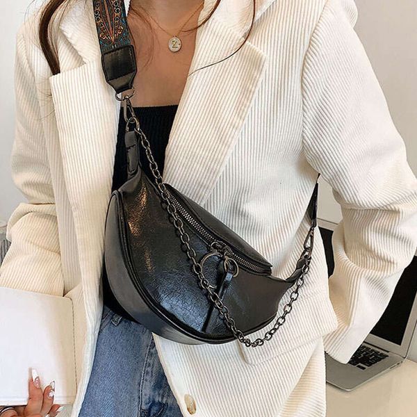 Fashion Saddle Waist Fanny pack Leather Female Belt Bags Chain Handbag Purse Woman Retro Shoulder Crossbody Chest Bag