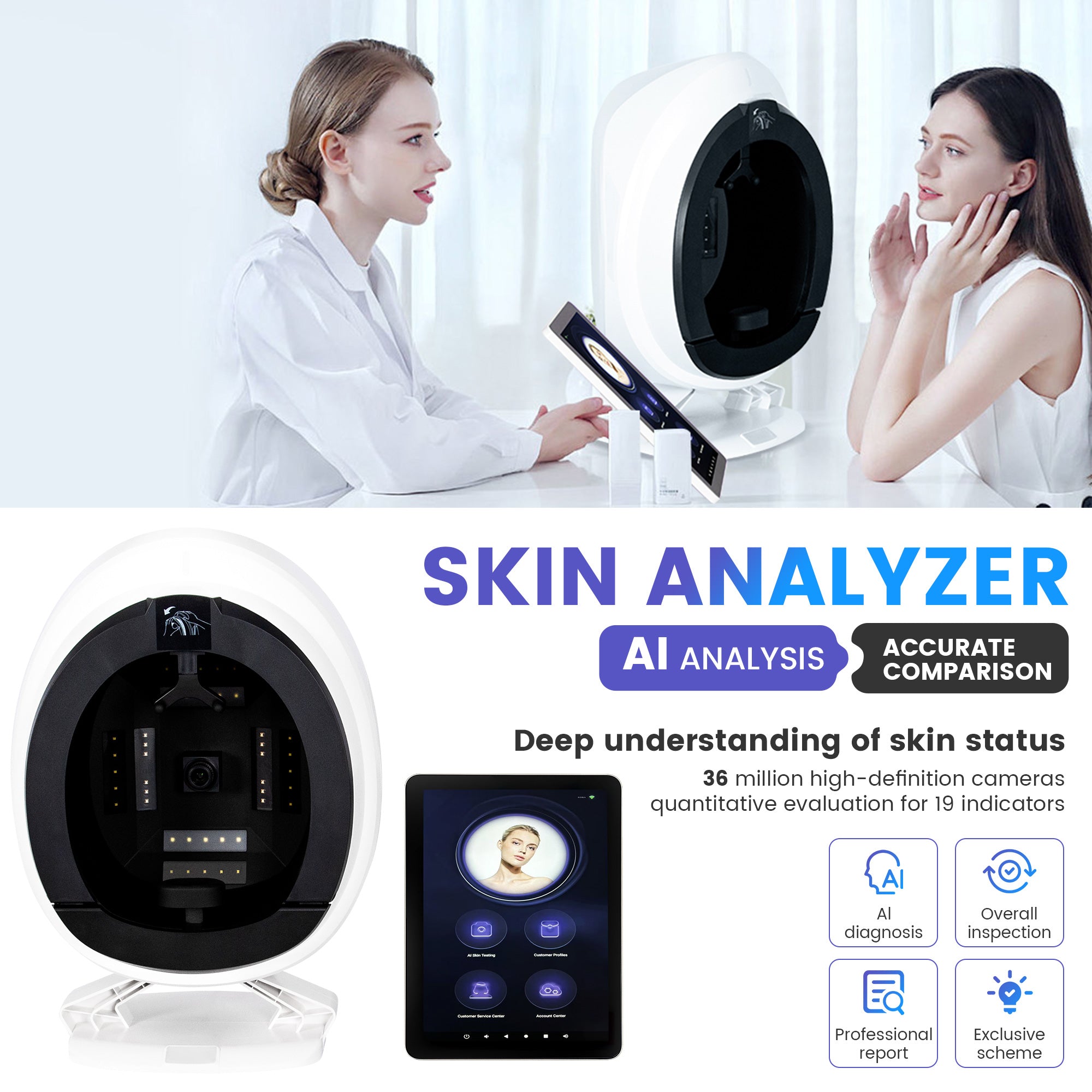 15.6 inch New 3D Facial Skin Analyzer Machine Skin Analyzer Facial Machine 8 Light Spectrum Skin Analysis Scanner