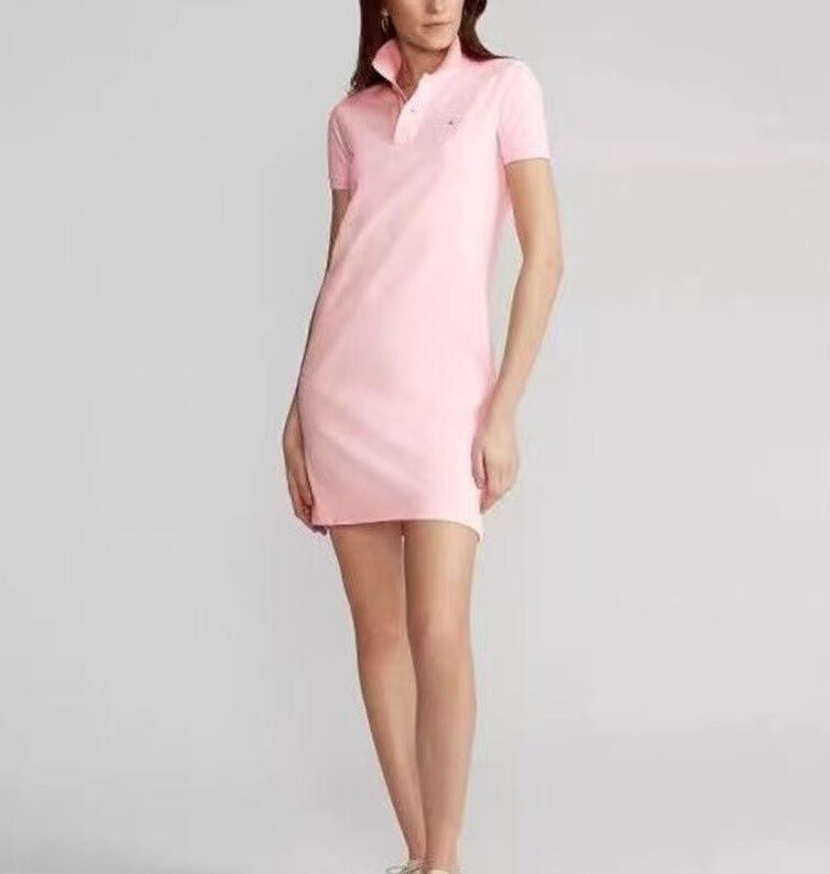 100% Cotton Summer Pony Embroidered Short Sleeve Polo Dress Casual Waist Control Slim lapel Collar Polo shirts Skirt Women