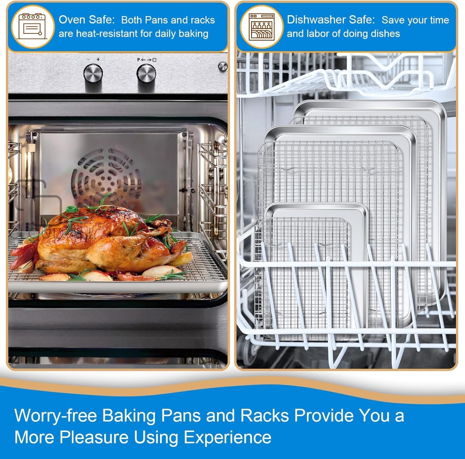 3piece stainless steel baking sheet set 9 12 16 inch commercial grade nontoxic cookie pan heavy duty oven tray for baking