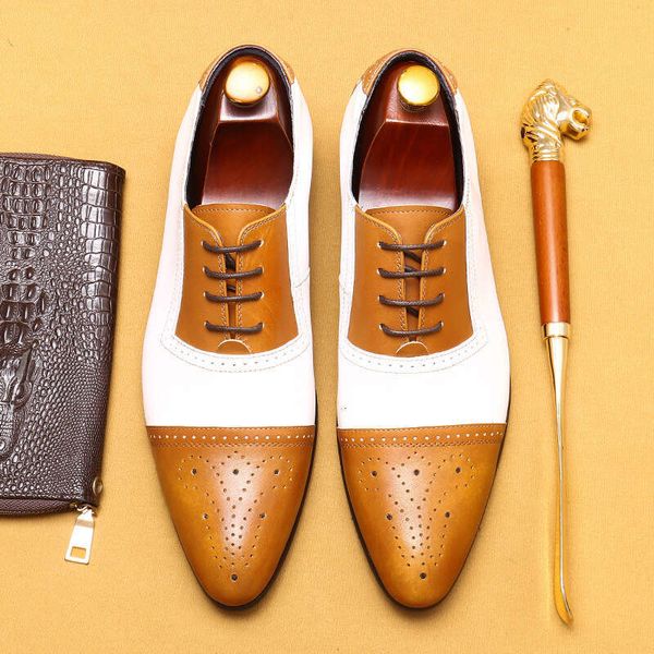 White Blok For Men And Gentlemen, Groom&#039;s Suit, Business Dress, Genuine Leather Studio Wedding Shoes