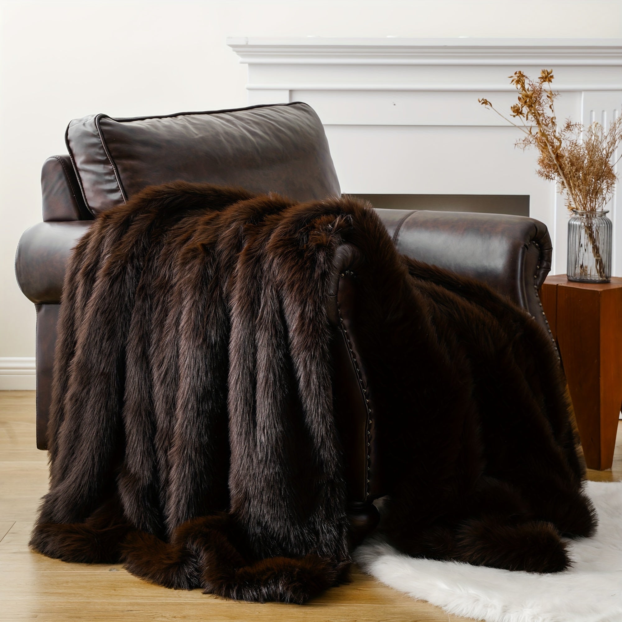 TEMU Luxury Fluffy Fur Throw Blanket, Fur Blanket For Couch, Sofa, Chair, Bed, Furry Silky Fur Throws With Long Pile