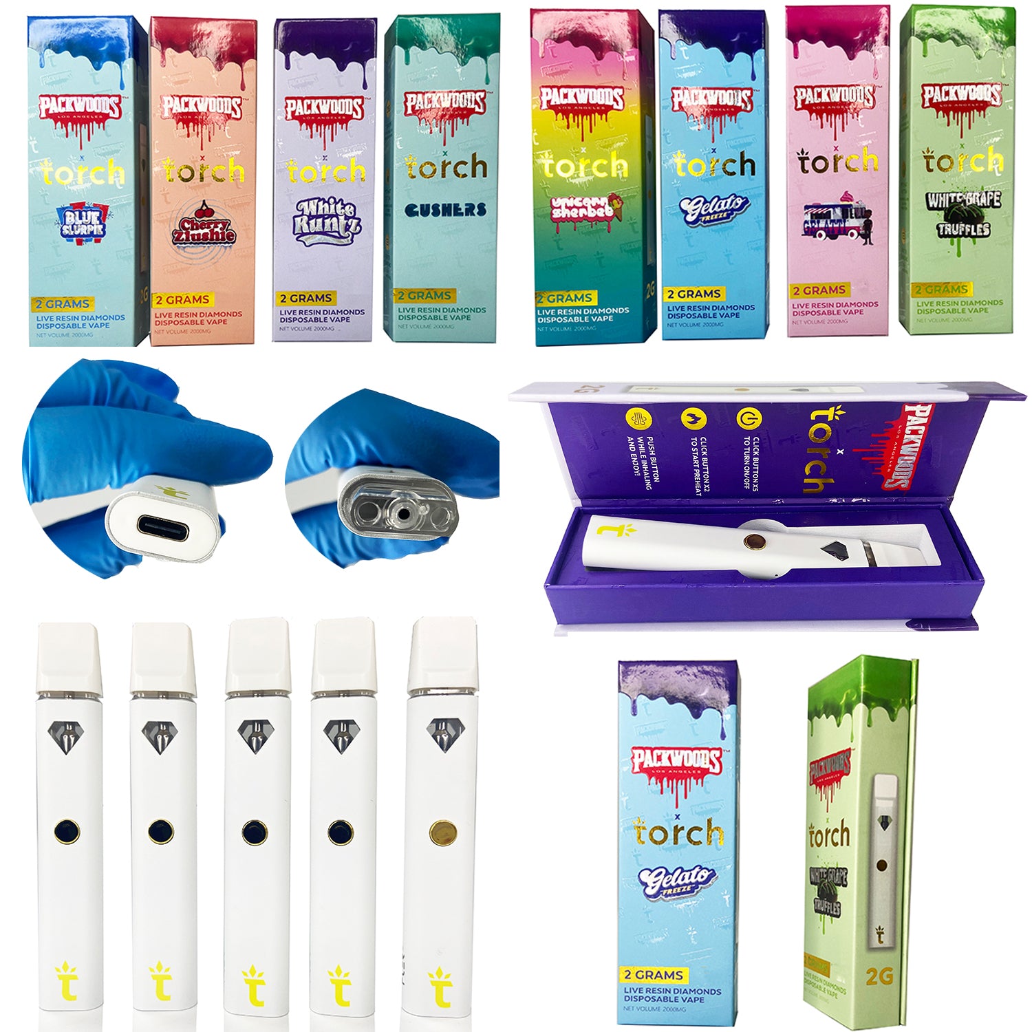 Electronic Cigarettes Torch Diamond E-cigarette pod Disposable Vape Pens 2.0Ml Empty Cartridge 360mAh Rechargeable Battery For Thic oil