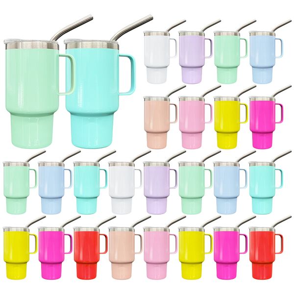 Wholesale 3oz Mini Tumblers Shot Glass with handle blank sublimation Double Wall candy macaron colored Stainless Steel Espresso Cup with lid