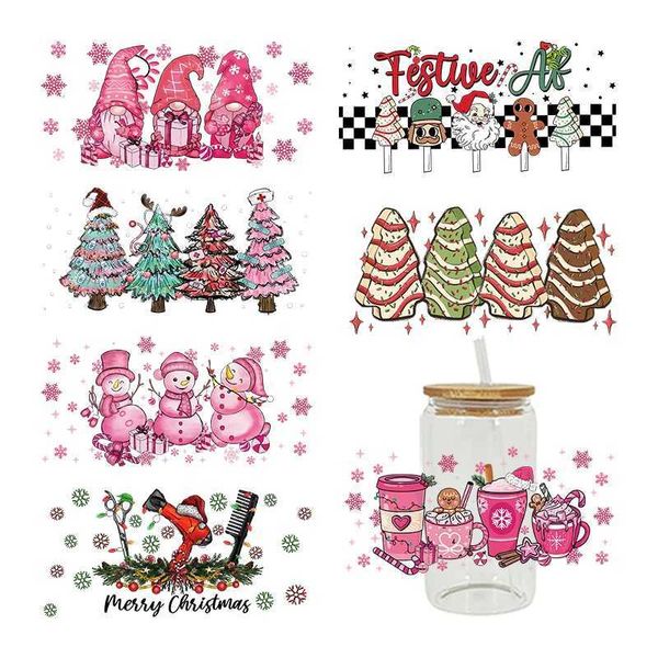 UV DTF Transfesr Stickers Merry Christmas Candy Pink Let It Snow Coffee Prints For 16oz Libbey Glasses Wraps D5925XJ241114
