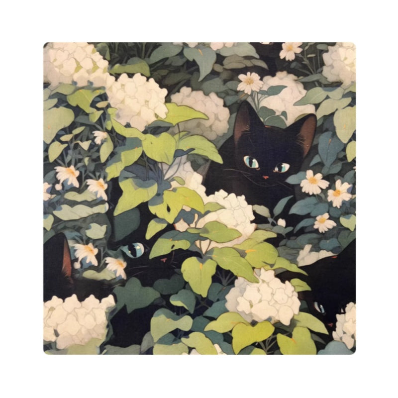 Cartoon style white flower black cat print 100% cotton fabric for DIY shirt, pocket gold coin holder, curtain, table cloth, M137