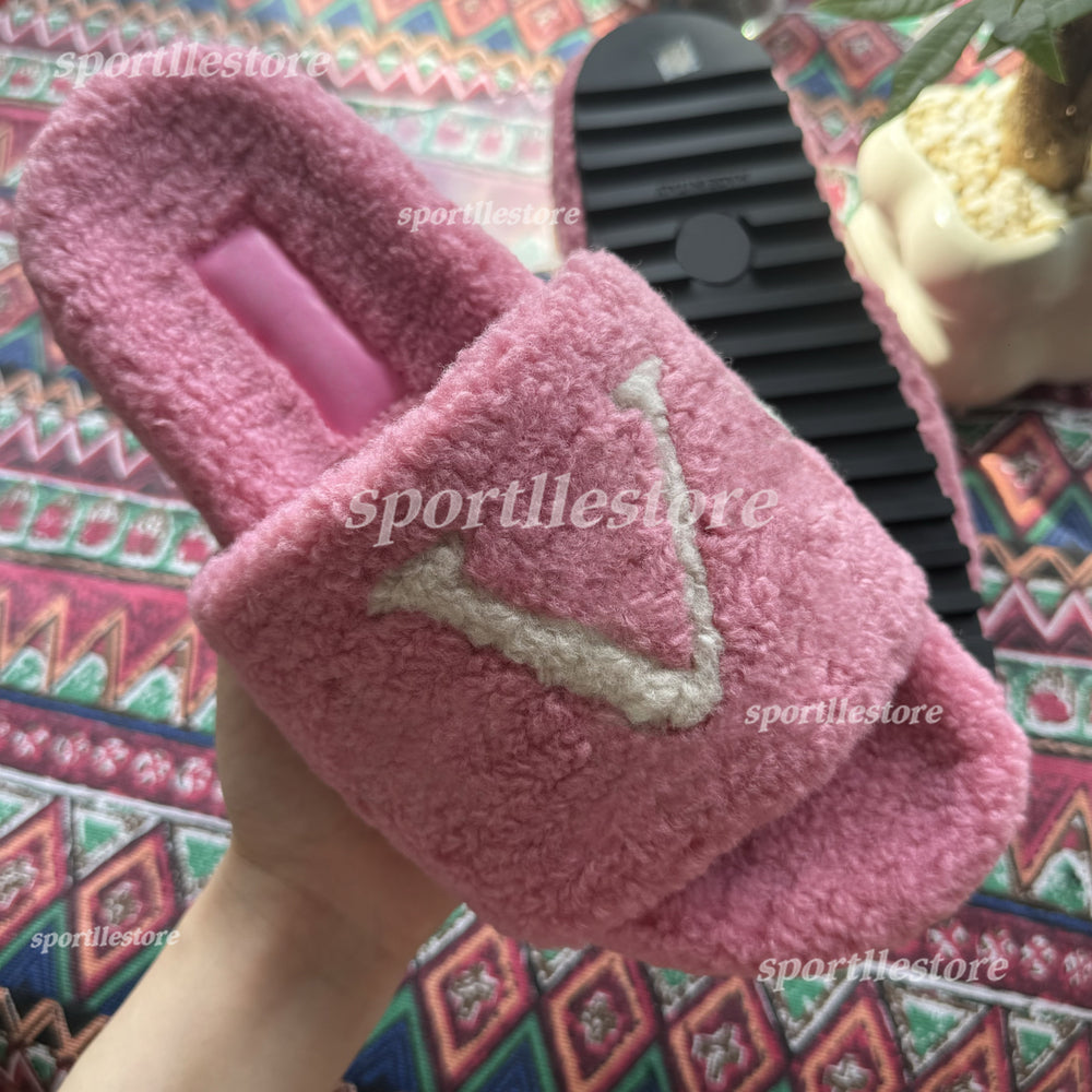 Ladies Wool Slippers Slides Sandals Plush Cotton Slippers Girl Flip Flop Slipper Slide Winter Fur Fluffy Furry Warm Letters Comfortable Fuzzy Fashio