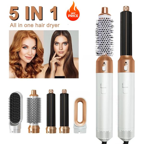 5 In 1 Brush Hot Air Styler Comb Automatic Curler Interchangeable High Speed Hair Dryer Straightening Curg Styg