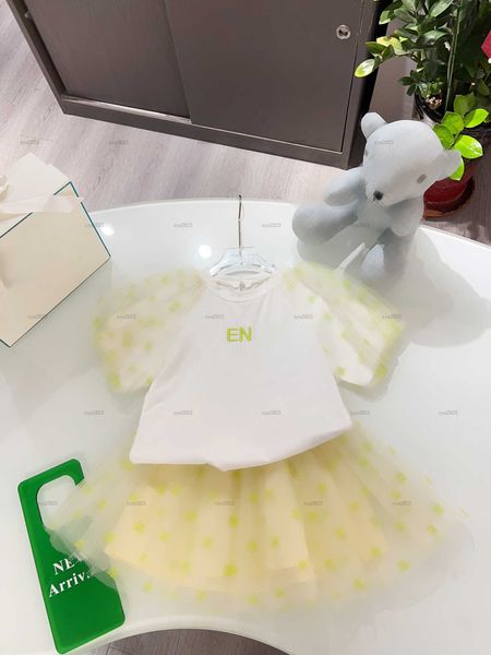 Fashion girls dress summer t-shirt set baby skirt set kids designer clothes Embroidered lace short sleeve T-shirt and lace skirt