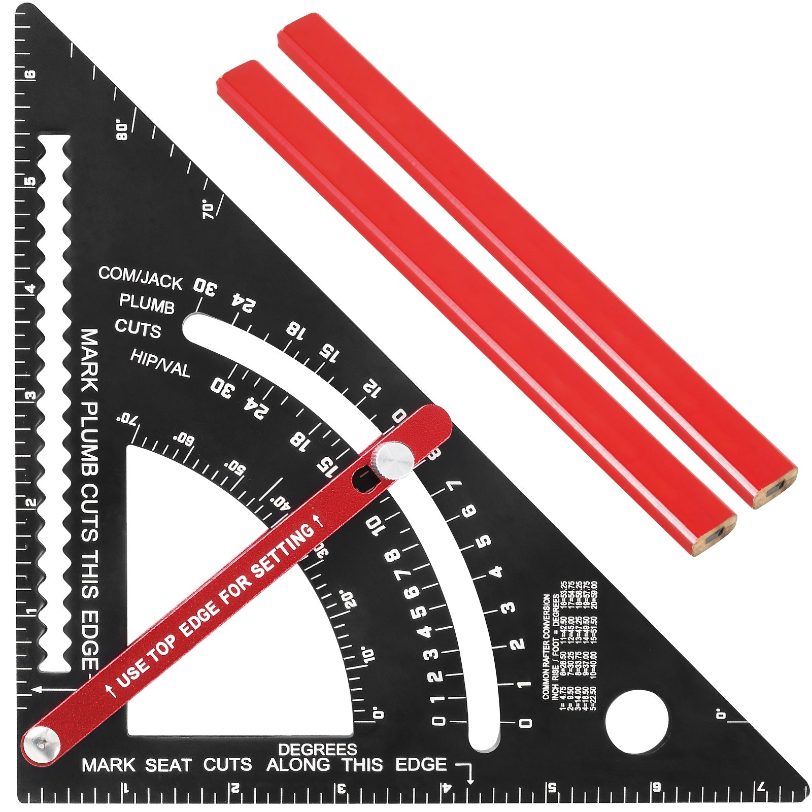 TEMU 1set Woodworking Ruler Aluminum Alloy Carpenter Framing Square Adjustable Square Protractor Precise Right Angle Measuring Ruler With 2 Pencils