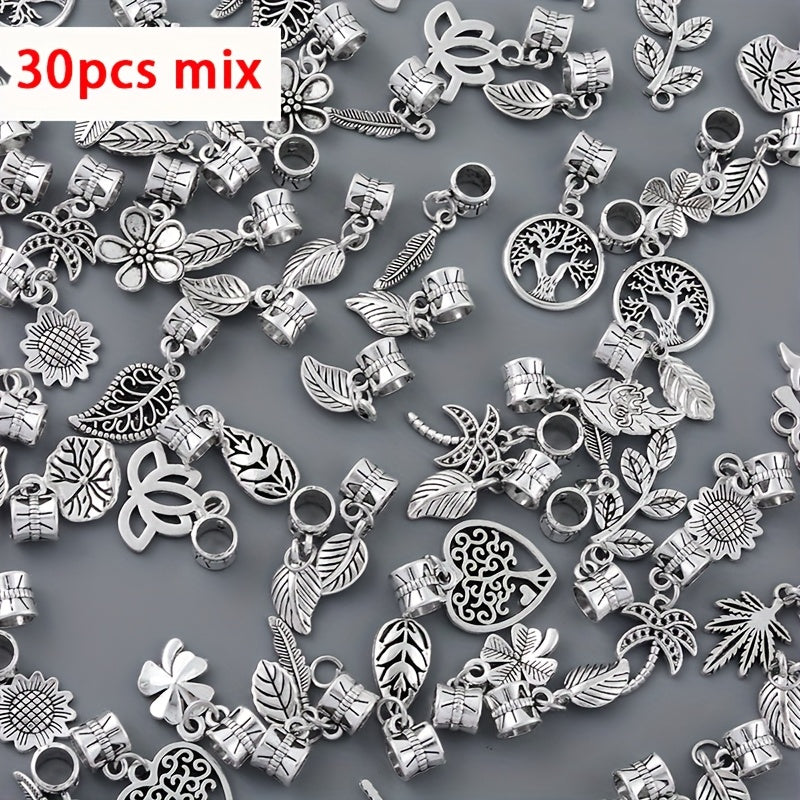 TEMU 30pcs Mixed Tree Amulets - Alloy Pendants For Making, Plant-themed Charms For Necklaces And Bracelets, Intricate Floral & Foliage Designs,
