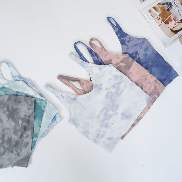 Tie Dye Vest for Women Sports Quick Drying U-bra Fitness Yoga Beauty Jogging with Chest Pad