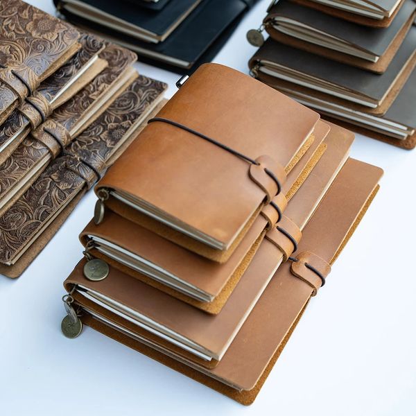 1pc Handmade Genuine Leather Notebook Vintage Cowhide Sketchbook for Travelers and Artists 250107