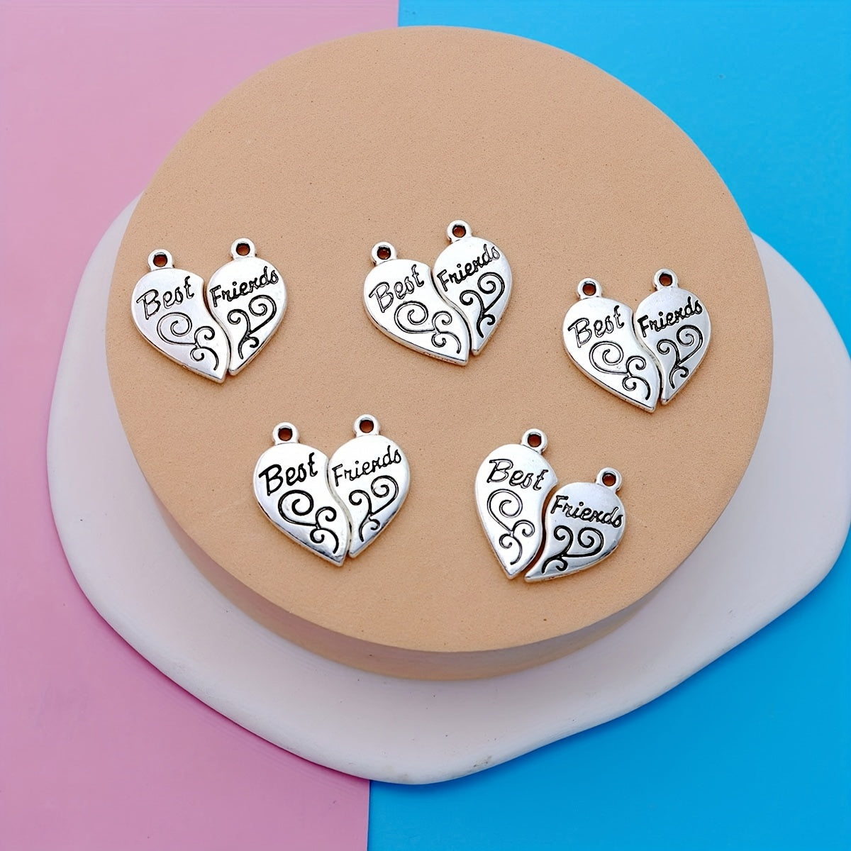 TEMU 5 Sets(10pcs) Silvery Color Jigsaw Puzzle Piece Heart Charm Diy Metal Bracelet Necklace Jewelry Findings