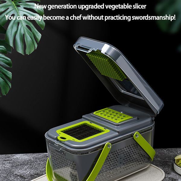 Stainless steel vegetable cutter household potato julienne grater multi-function cucumber scrubber comes with draining basket
