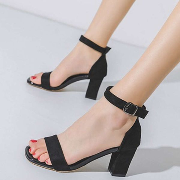 One line sandals, women&#039;s thick square toe high heels, open toe, versatile, new fashion for the summer of 2024