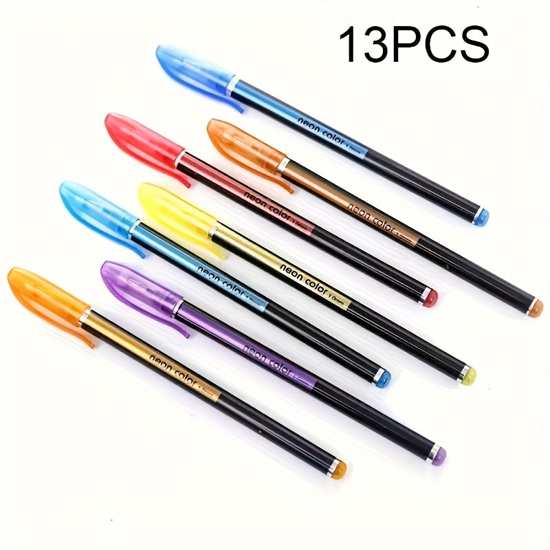 TEMU 12-13 Color Glitter Gel Pens, Fine Point, Plastic Body, For Writing, Coloring, Doodling, Scrapbooking, Journalin