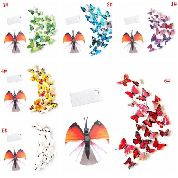 12pcs 3D Butterfly Wall Sticker PVC Simulation Stereoscopic Butterfly Mural Sticker Fridge Magnet Art Decal Kid Room Home Decor LL