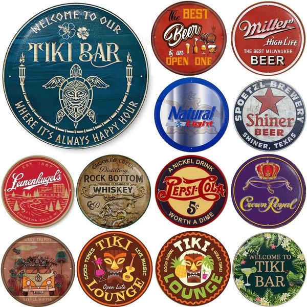 Blue Moon Beer Retro Style Circular Tin Logo Retro Lightweight Metal Circular Logo Decorative Wall Hanging Art Door Panel Home TIKI Bar X241