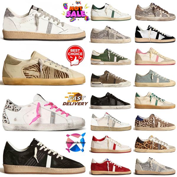Luxury Women Men Loafers Gold Sneakers Designer Super-s Star Shoes Top Leather Dirty Old Italy Brand Glitter Black White Leopard Ballstars C