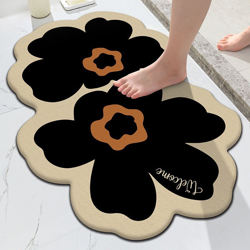 Pastoral Flower Bathroom Absorbent Floor Mats Toilet Door Anti-slip Foot Mats Dirt-resistant Quick-drying Toilet Door Mats