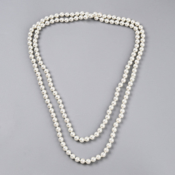 Collares largos de cuentas redondas de perlas de vidrio perlado pintadas al horno de 8.2 mm