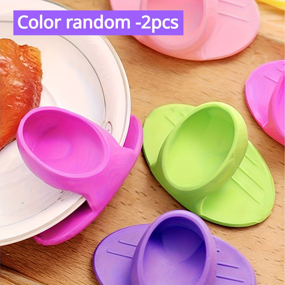 TEMU 2pcs Colorful Silicone Heat-resistant Finger Grips - Non-electric Thermal Rubber Pot Holders For Microwave & Oven Use, Durable Tpr Material,