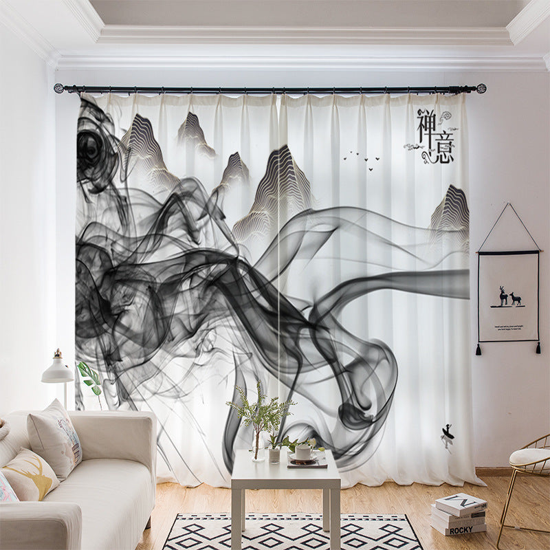 YL-36650 whole house curtain new Chinese style Zen Zen style lotus Buddha hand study tea room living room health blackout window gauze