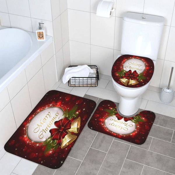 Christmas decorations Four Piece Digital Print Christmas Bathroom Collection Weatherproof Polyester Shower Curtains & Non-Slip Floor Mats