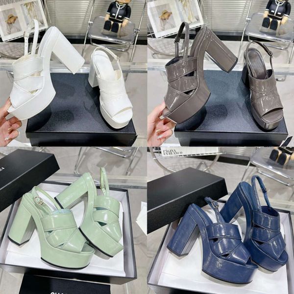 Patent Leather Sandals Women Dress Shoes High Heeled Designers Platform Heel Classic Buckle Embellished Ankle Strap Banquet Shoes With Box 5