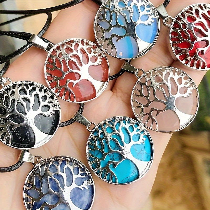 TEMU 10pcs Handmade Tree Of Life Pendant Necklace, Natural Multicolor Decorative Amulet