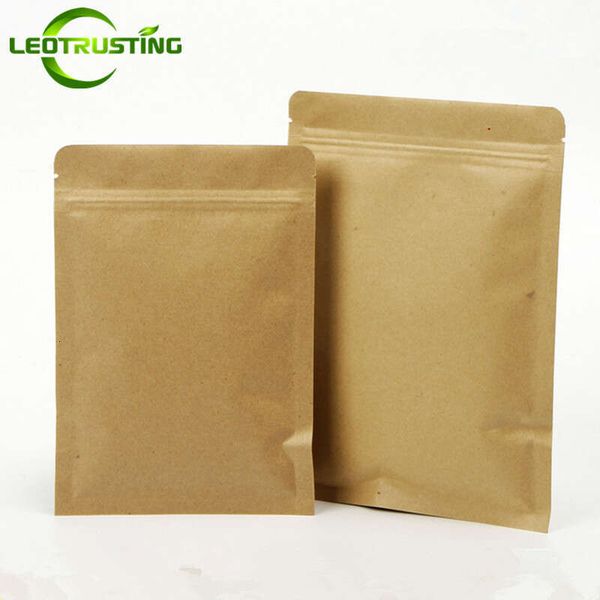 100Pcs Flat Kraft Zip Lock Packaging Bag Capsule Nuts Grain Spice Corn Powder Chocolate Ground Coffee Paper Gift Bags