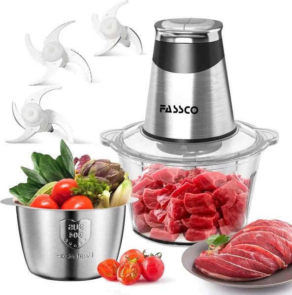 Food Processors Electric food Chopper Meat Grinder with 2 Bowls (8 Cup+5 Cup)400W Copper Motor - 3 Bi-Level Blades for B240803