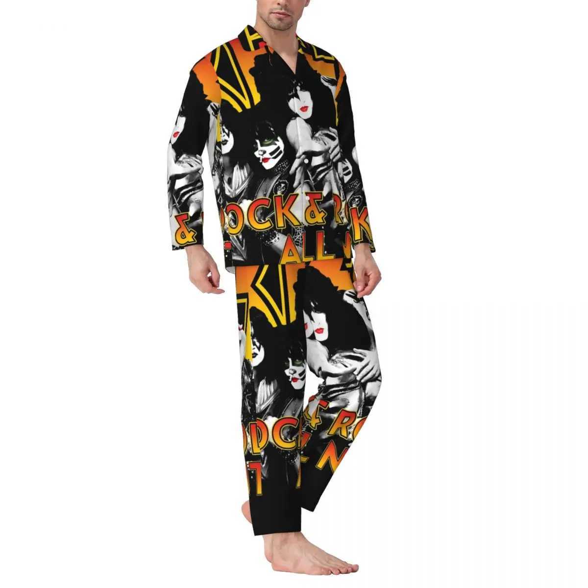 Kiss Band Pajama Sets Rock Music Band Trendy Sleepwear Men Long Sleeve Casual Sleep 2 Pieces Home Suit Plus Size 2XL Z250530