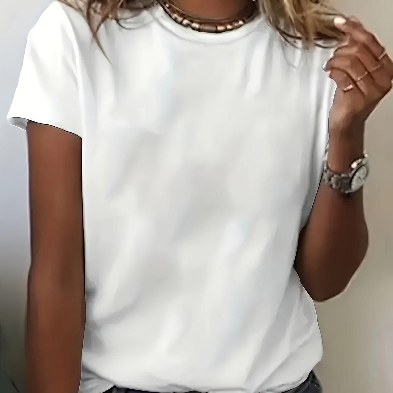 TEMU Women's Casual Short Sleeve Round Neck T-shirt - Solid Black, Breathable & Machine Washable, Regular -season , Versatile Casual Attire, Relaxed