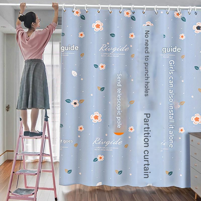 YL-36582 New curtain, punch-free installation, rental room, simple retractable rod, a complete set of blackout cloth for office