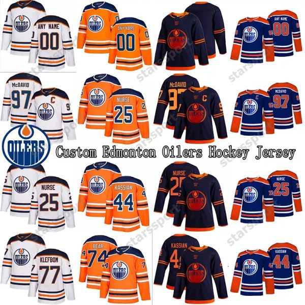 Custom Edmonton Oilers Jersey 97 Connor McDavid 74 Ethan Bear 44 Zack Kassian 25 Darnell Nurse 18 Neal Hockey 31 Grant Fuhr Hockey Jerseys