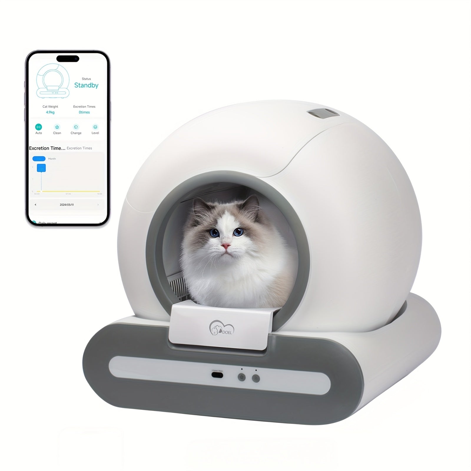 TEMU Doel Smart Self-cleaning Automatic Cat Litter Box With App Control, 2.4g Wifi, Large 65l Capacity, Infrared & Gravity Sensors, Compatible With