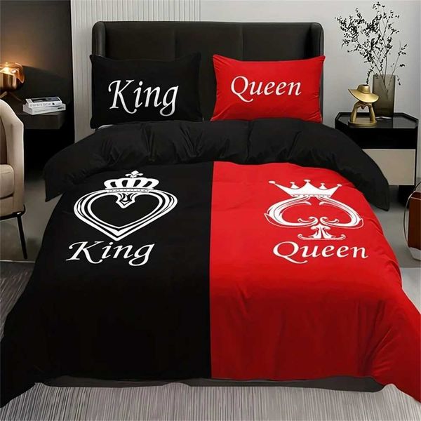 Bedding sets Luxury Black and Red Crown Couple 3Pcs Large Down Duvet Cover Linen Sheet Set Childrens Bed 200x200 240x220 T240604