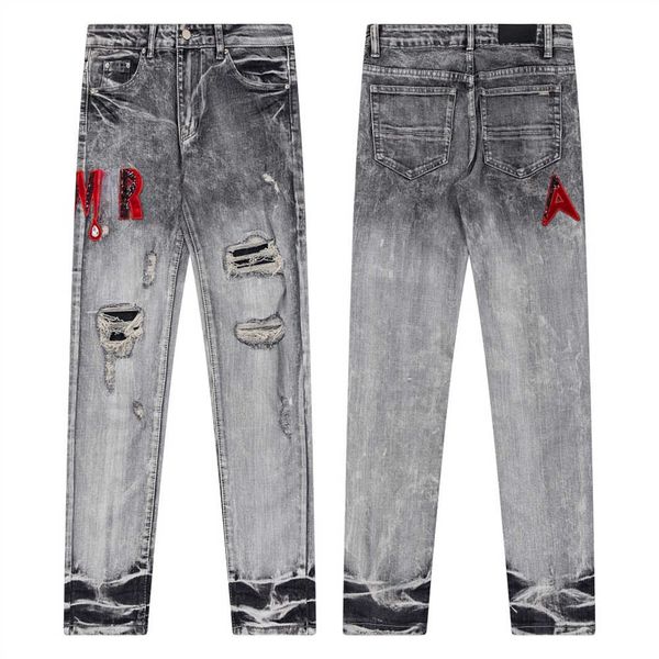 2024 mens high quality men jeans cool style designer pant distressed ripped biker black blue jean slim fit motorcycle Size M-2XL