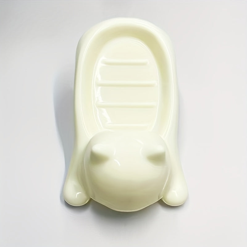 TEMU Cute Cartoon Cat Soap Dish - Decorative Plastic Soap Holder With Drainage, Glossy White & Pink Finish, Bathroom Storage Rack For Soap And