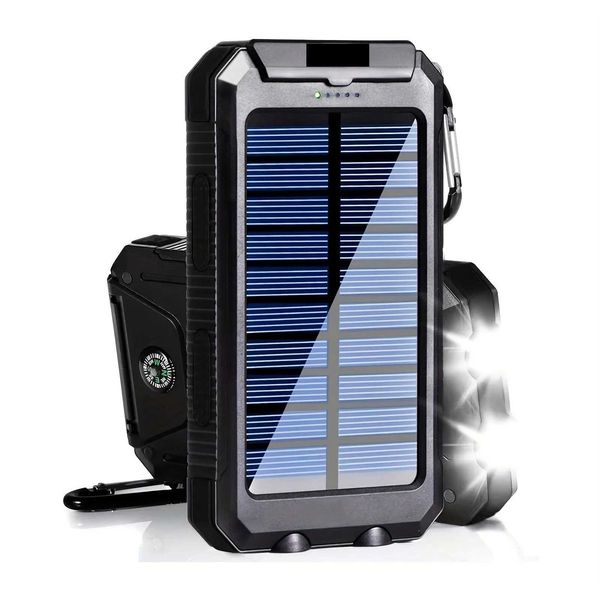 Cell Phone Chargers Solar Charger Power Bank 10000mah Portable External Battery Pack Fast ChargingSuper Bright Flashlight Panel Charging