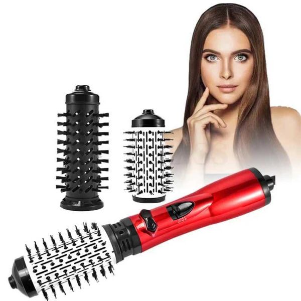 2 Replaceable Head 360 Rotating AirFlow Hot Air Brush Hair Straightener Curler Iron Volumizer Blowers Electric Hair Dryer Comb W241214