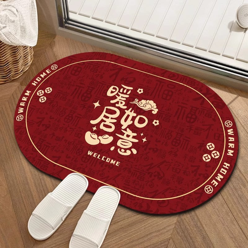New Chinese Style Red Festive Water-absorbing Non-slip Foot Mats Home Entrance Door Floor Mats Bathroom Soft Floor Mats
