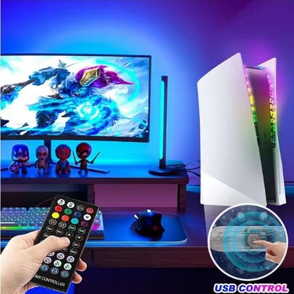 Ps5 Console Decoration Light 8 Colors Dazzle Color Changing Luminescent Atmosphere Lamp DIY Remote Control Light Bar Gaming Accessories